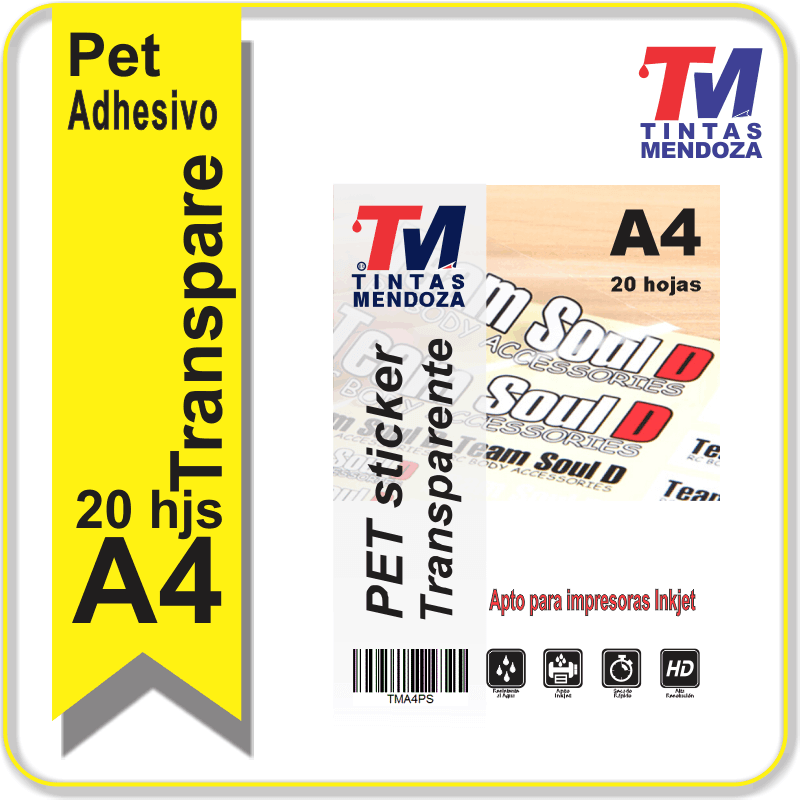 Sticker Pet Transparente TM A4 x 20 hjs