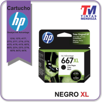 Cartucho  tinta HP Original Negro XL 667 Ink