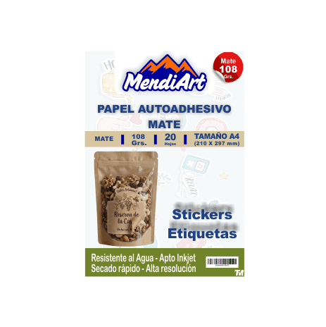 Papel Adhesivo Mate MendiArt A4 108grs x 20 hjs