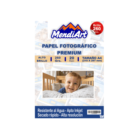 Papel Fotografico Brillante MendiArt A4 de 260grs. X 20 h