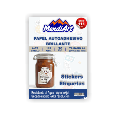 Autoadhesivo Brillante A4 MendiArt 115grs x 20hjs