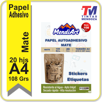 Papel Adhesivo Mate MendiArt A4 108grs x 20 hjs