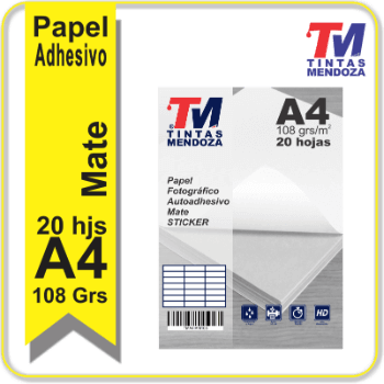 Papel TM Adhesivo Mate A4 108grs x 20 hjs