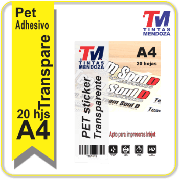 Sticker Pet Transparente TM A4 x 20 hjs