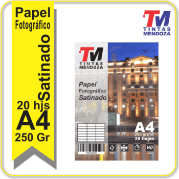 Papel fotografico Satinado TM A4 250grs x 20 hjs