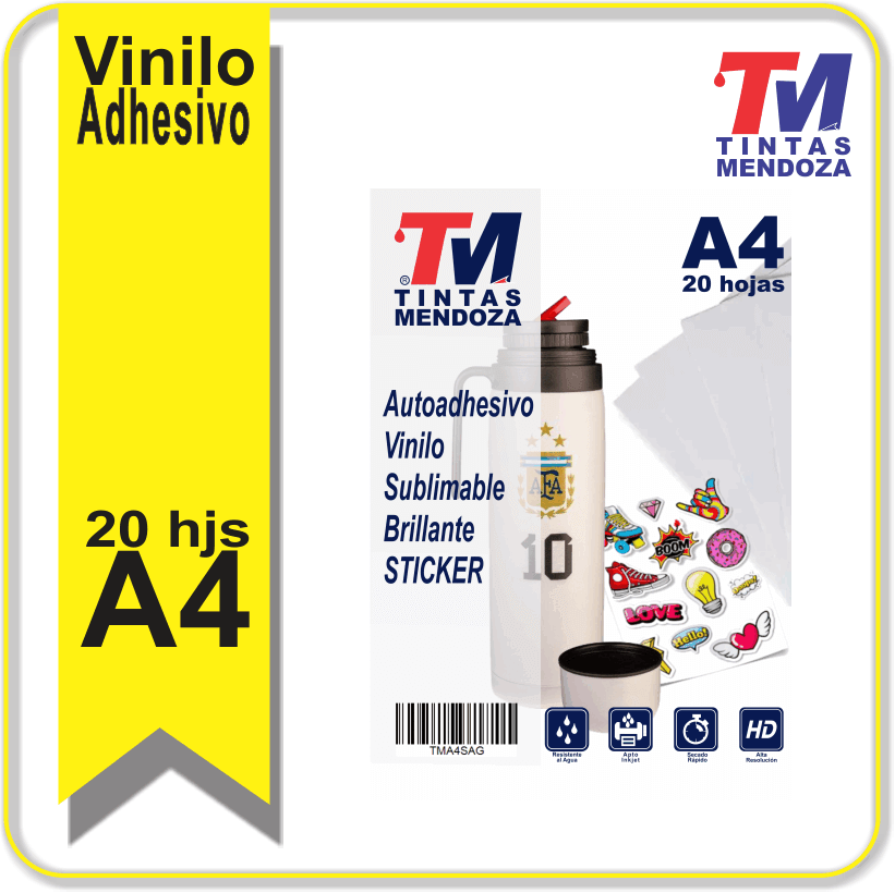 Vinilo Sublimable Adhesivo transparente A4 x 20 hjs