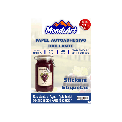 Adhesivo Brillante A4 MendiArt 135 grs x 20 hjs.
